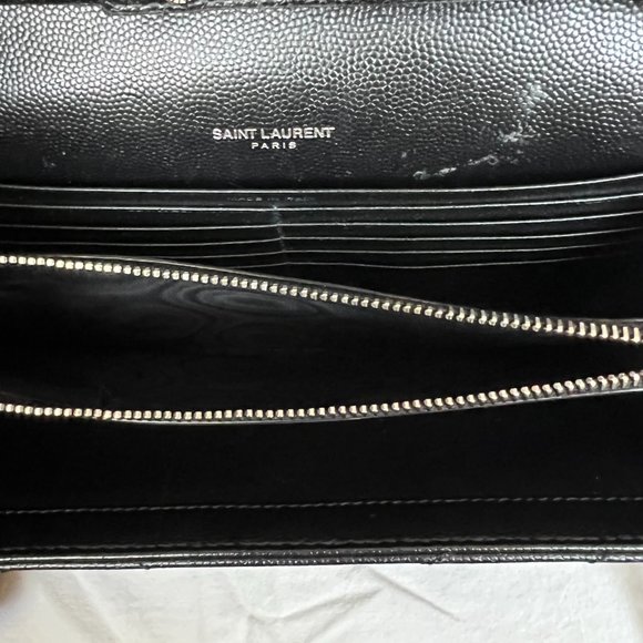 YSL Saint Laurent MONOGRAM CHAIN WALLET | BLACK GRAIN DE POUDRE EMBOSSED LEATHER - Picture 11 of 16